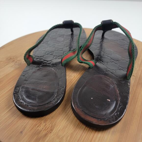 Gucci GG Web Stripe Thong Sandal Dark Brown Monogram Women’s EU 41 US 10 - Picture 5 of 15